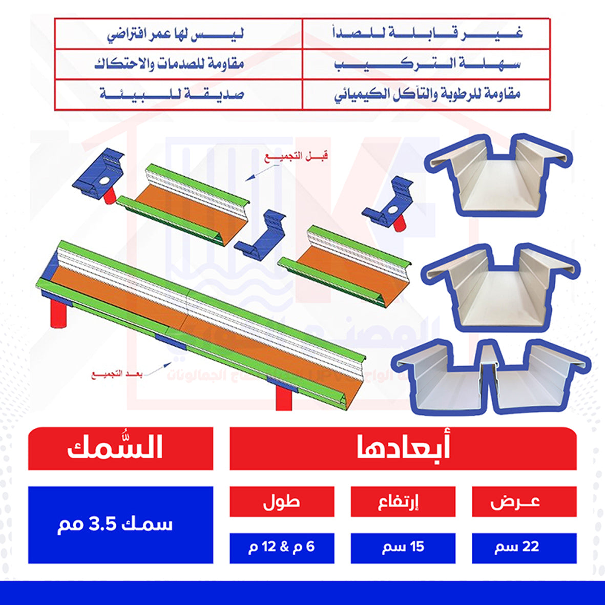 مجرة مطر upvc للجمالونات سمك 3.5 ملي (بالمتر الطولي )